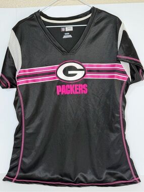 NFL Packers Women's V-Neck Jersey - Black & Pink